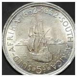 1952 South Africa 5 Shillings .500 Silver 28.28g