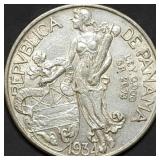 1934 Panama 90% Silver Balboa Nice