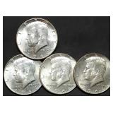 4 BU 1964 Kennedy 90% Silver Half Dollars