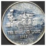 1 Troy Oz .999 Silver Round Highland Light Train