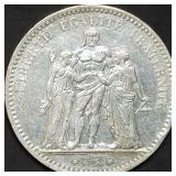 1875 A France 5 Francs Hercules 90% Silver Dollar