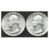 Pair of BU 1942 Washington Silver Quarters