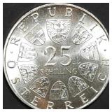 1964 Austria 25 Schilling 80% Silver Coin Gem BU
