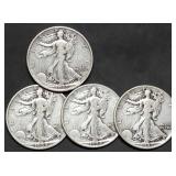 4 Walking Liberty Silver Half Dollars 1943 & 1944