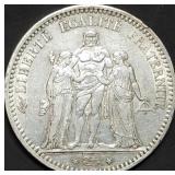 1873 A France 5 Francs Hercules 90% Silver Dollar
