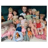 Tote full of old Dolls & Doll Clothes