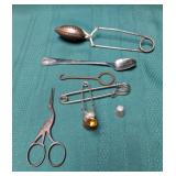 Embroidery scissors, pins, etc.