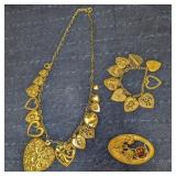 Heart Necklace, Bracelet and Brooch