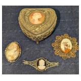 Trinket box, Pins, and Hair Clasp