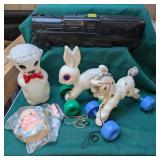 Vintage Plastic Train, Bank, Pull Toys