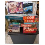 Large Lot of Puzzles and Tote