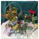 Vintage Plastic Flowers & Metal Holders