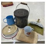 Metal Bucket, Wood Cutting Board & More