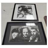 2 Artist Signed 3 Stooges Framed Prints