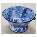 Blue Spatterware Granite Strainer