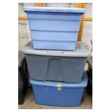 3 Storage Totes , 2 w/Lids