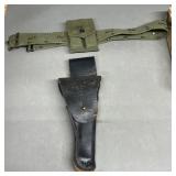 US Canvas Gun Belt, Mag Holder & Leather Holster