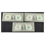 (3) 2003A $1 FR Notes Unc./Consecutive Dollars