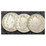 (3) V Nickels 1891, 1903, 1910 G