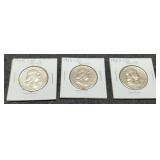 (3) F. Half Dollars 1952-D, 54-D, 57-D AU