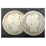 (2) Barber Half Dollars 1908-D, 1909