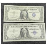 (2) 1957 $1 Silver Certificate Notes Unc.