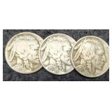 (3) Buffalo Nickels 1916-S F, 2-1927 VF
