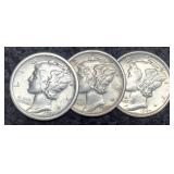 (3) 1920 M. Dimes P,D,S Unc. XF, VF