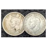 (2) 1943 3 Pence Great Britain & Australia Silver