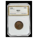 1856 Slab Half Cent PCI MS62 Nice