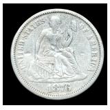 1876 Liberty Seated Dime Bent!