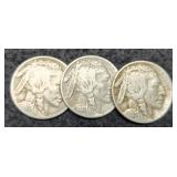 (3) 1925 Buffalo Nickels P,D,S