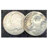 (2) Capped Bust Dimes 1829, 1831 Both AG