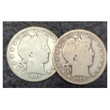 (2) Barber Half Dollars 1906-D, 1908-D