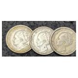 (3) Netherlands 25 Cents Silver 64%/3.6 G