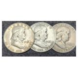 (3) 1951 F. Half Dollars P,D,S