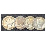 (4) Mercury Dimes 1916-P&S, 24-F, 25-S F+
