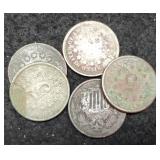 (5) Shield Nickels 3-1867, 2-1870