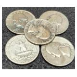 (5) W. Quarters 1935-D, 38, 39, 48-D, 51