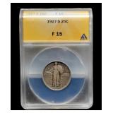 1927-S Slab S. Liberty Quarter ANACS F15