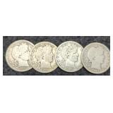 (4) Barber Quarters 1908-O, 14-D, 15-D, 16-D