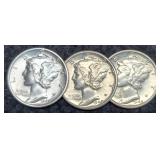 (3) 1942 M. Dimes P,D,S Unc., XF, XF