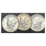 (3) 1938 M. Dimes P,D,S XF, Unc., Unc.