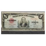 1949 Cuba 1 Peso Note F