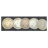 (5) Barber Quarters 1892, 98, 99, 10, 11