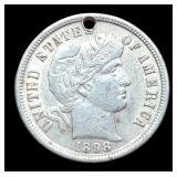 1898 Barber Dime w/ Drilled Hole Full Liberty
