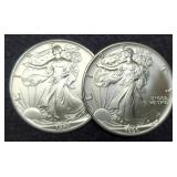 (2) 1990 Silver Eagles