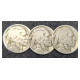 (3) 1920 Buffalo Nickels P,D,S