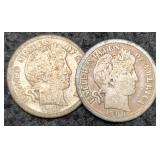 (2) Barber Dimes 1900-S, 1911