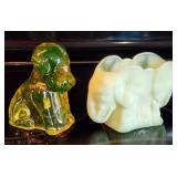 Vaseline Glass Dog Figure & Custard Elephant Dish
